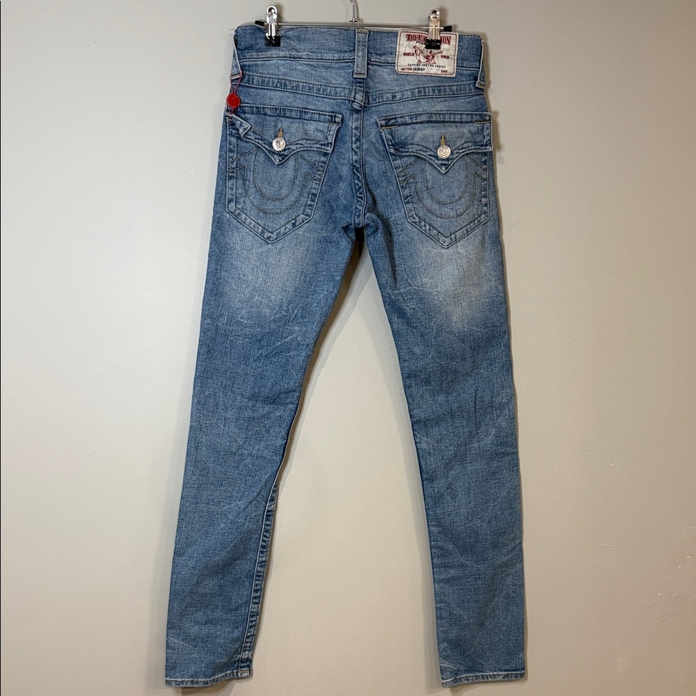 True religion women’s straight-leg washed blue jean vintage style older patch‎